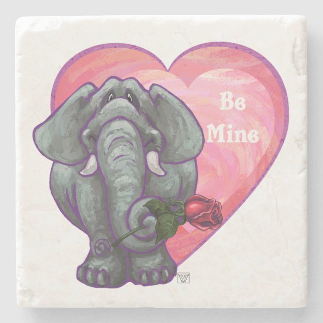 Elephant Valentine's Day Stone Coaster (Front)