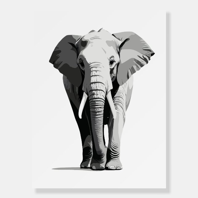 Elephant Vector Art Illustration Black and White Foam Board (Front)