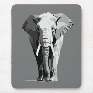 Elephant Vector Art Illustration Black and White Mouse Pad
