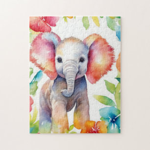 Elephant Vibrant Watercolor Jigsaw Puzzle