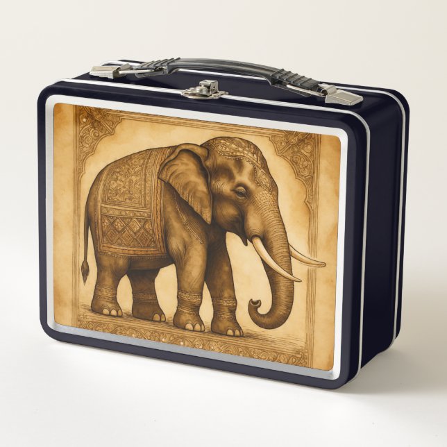 Elephant Vintage Style, Antique, Metal Lunchbox (Front)