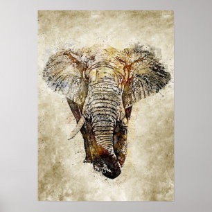 Elephant Vintage Watercolor Art Poster