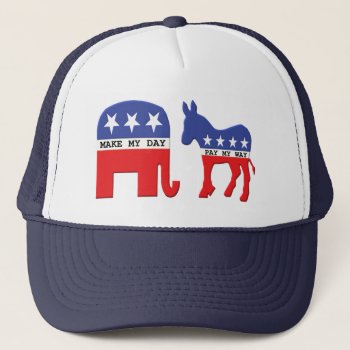 Elephant Vs Donkey Funny Political Trucker Hat by cowboyannie at Zazzle