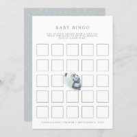 Elephant w butterfly baby shower bingo game card