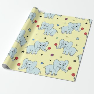 Elephant w/ lollipop | yellow kid birthday wrapping paper