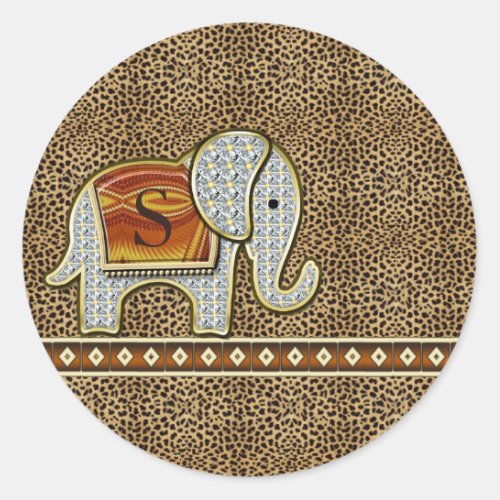 Elephant Walk Monogram Cheetah ID390 Classic Round Sticker