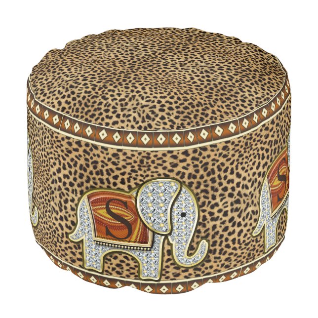 Elephant Walk Monogram Cheetah ID390 Pouf (Angled Front)