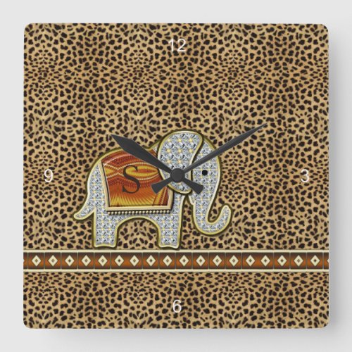 Elephant Walk Monogram Cheetah ID390 Square Wall Clock