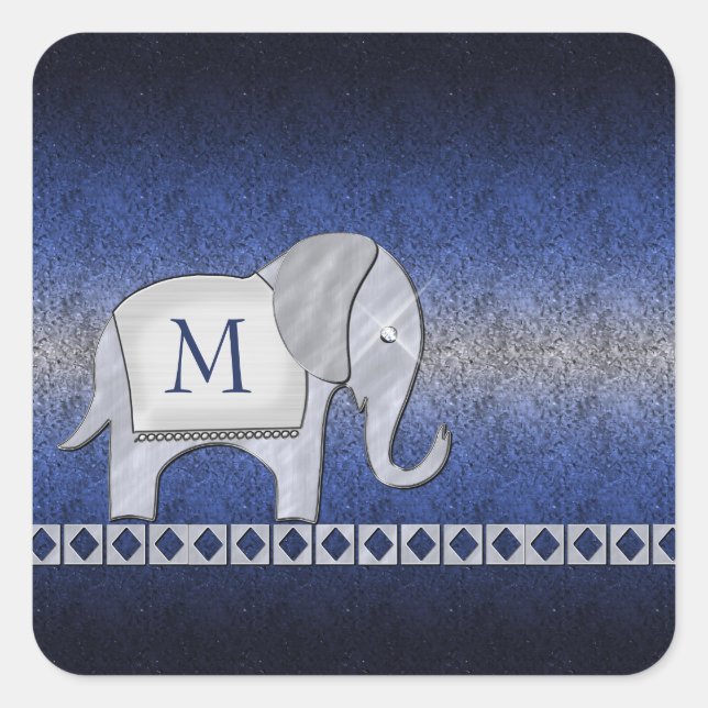 Elephant Walk Monogram Silver/Blue ID390 Square Sticker (Front)