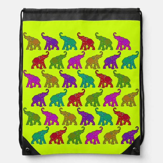Elephant Walk pattern tiles design Drawstring Bag (Front)