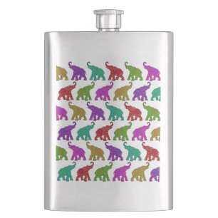 Elephant Walk pattern tiles design Hip Flask