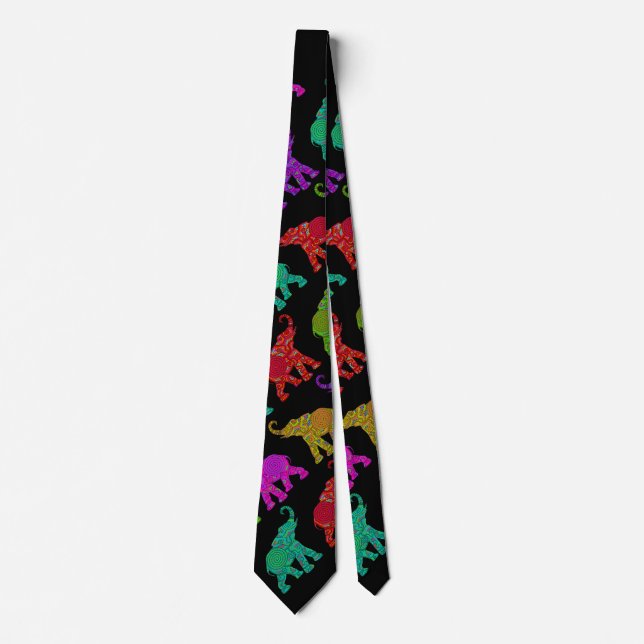 Elephant Walk pattern tiles design Neck Tie (Front)