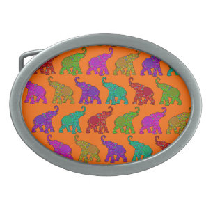 Elephant Walk pattern tiles design Oval Belt Buckle
