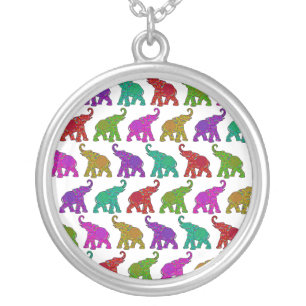 Elephant Walk pattern tiles design Silver Plated Necklace