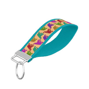 Elephant Walk pattern tiles design + your backgr. Wrist Keychain
