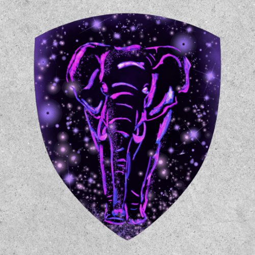 Elephant Walking At Starry Night Patch Purple