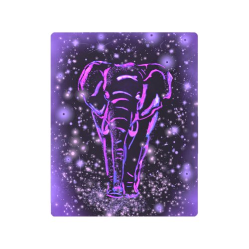 Elephant Walking Starry Night Metal Print Purple