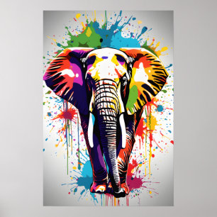 Elephant Wall Art, Animal Wildlife Splatter Art Poster