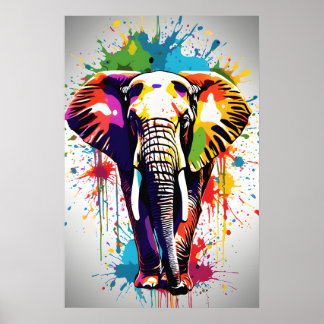 Elephant Wall Art, Animal Wildlife Splatter Art Poster