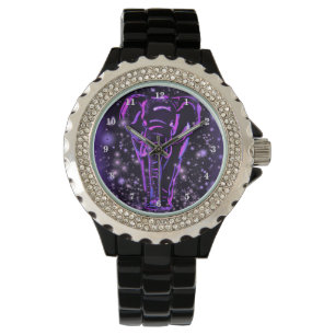 Elephant Watch In Purple Pink Starry Night