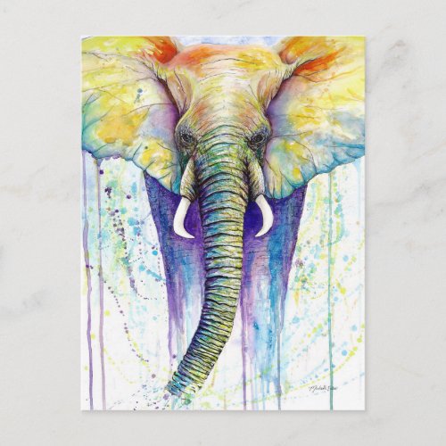 Elephant watercolor art postcard