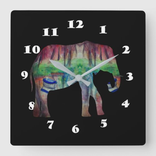 Elephant Watercolor Art Square Wall Clock