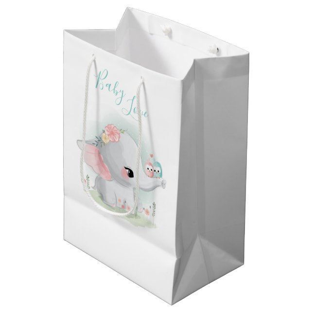 Elephant Watercolor Baby Love Medium Gift Bag (Front Angled)