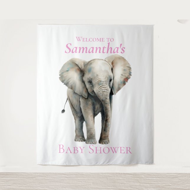 Elephant Watercolor Baby Shower backdrop (Front)