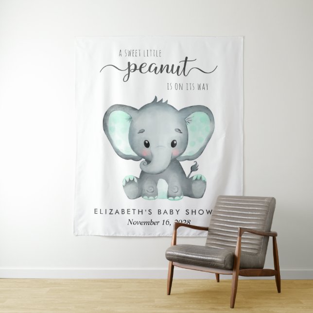 Elephant Watercolor Baby Shower Backdrop (In Situ)