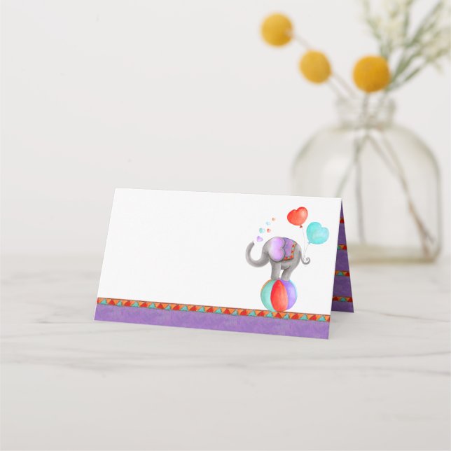 Elephant watercolor baby shower guest place cards (Front)