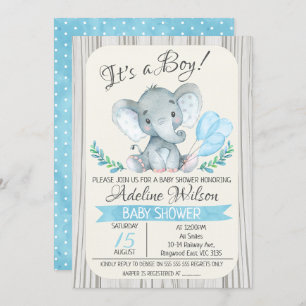 Elephant Watercolor Baby Shower Invitation