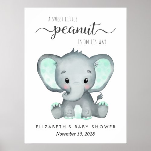 Elephant Watercolor Baby Shower Welcome Poster