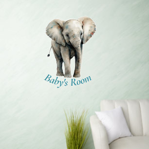 Elephant watercolor Blue Baby's Room Wall Decal