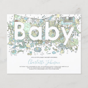 Elephant Watercolor Boys Budget Baby Shower Blue Flyer