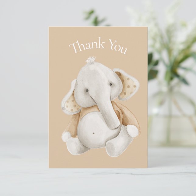 Elephant Watercolor Brown Baby Shower Thank You (Standing Front)