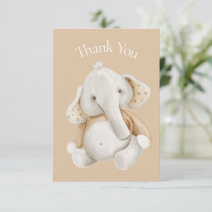 Elephant Watercolor Brown Baby Shower Thank You Card
