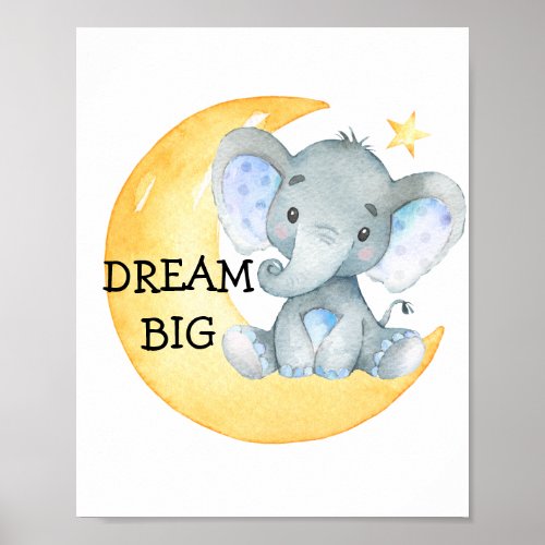 Elephant Watercolor Dream Big Baby Boy Nursery Poster