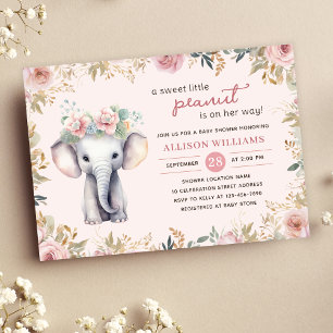 Elephant Watercolor Floral Girl Baby Shower Invitation