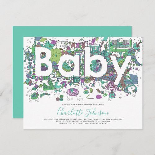 Elephant Watercolor Gender Neutral Invitation