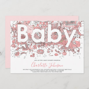 Elephant Watercolor Pink Baby Shower Invitation