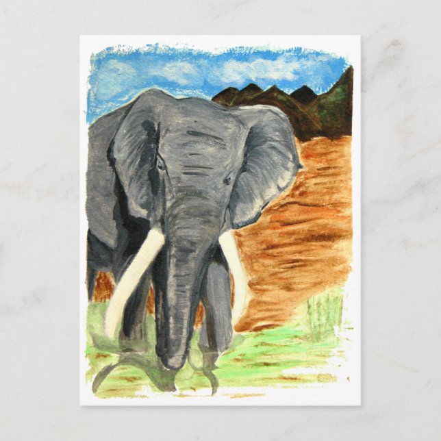 Elephant watercolor with mountains postcard (Front)