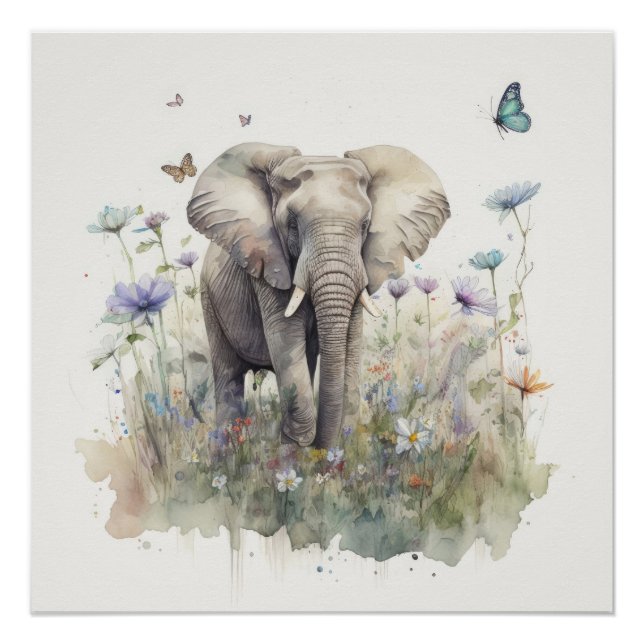 Elephant Watercolour Art Poster (Front)