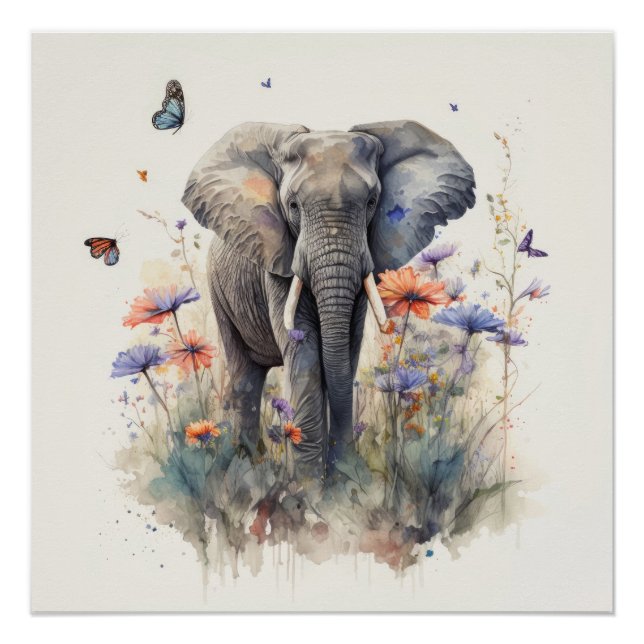 Elephant Watercolour Art Poster (Front)