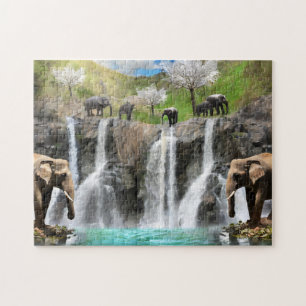 Elephant Waterfall 2 Easy Brain Art Puzzle Photo