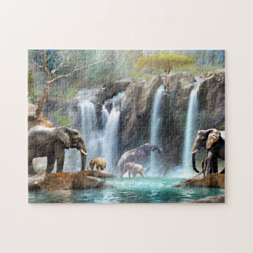 Elephant Waterfall 3 Photo Puzzles Internet Jigsaw