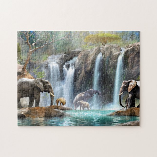 Elephant Waterfall 3 Photo Puzzles Internet Jigsaw (Horizontal)