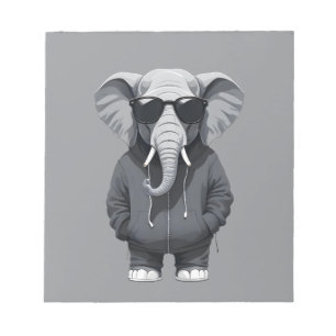 Elephant Wearing Hoodie Funny Cool Animal Vector Notepad