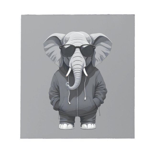 Elephant Wearing Hoodie Funny Cool Animal Vector Notepad (Front)