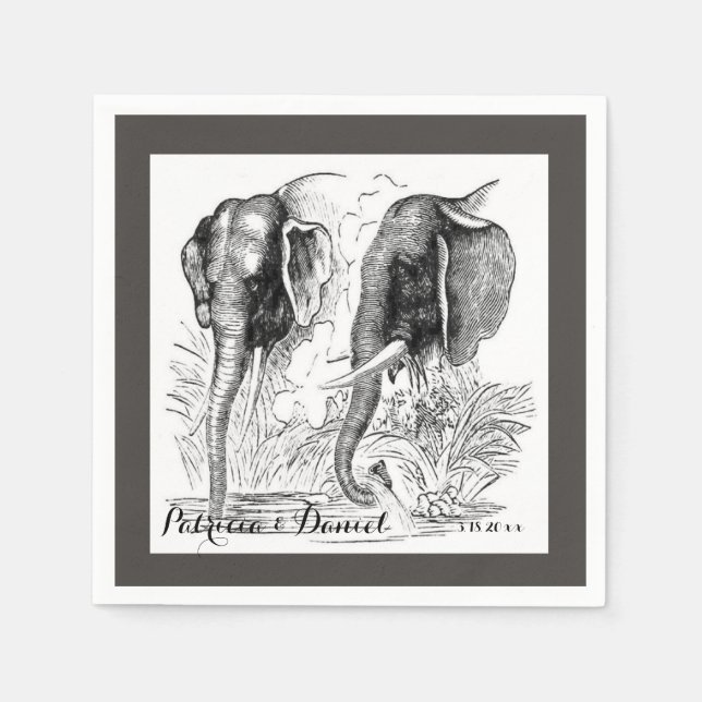 Elephant Wedding  Napkins (Front)