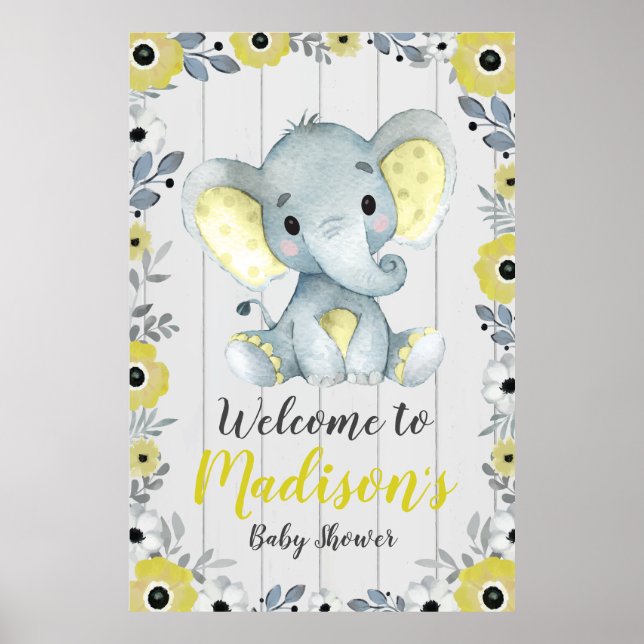 Elephant Welcome Sign Poster Yellow Gray 3'x4' (Front)